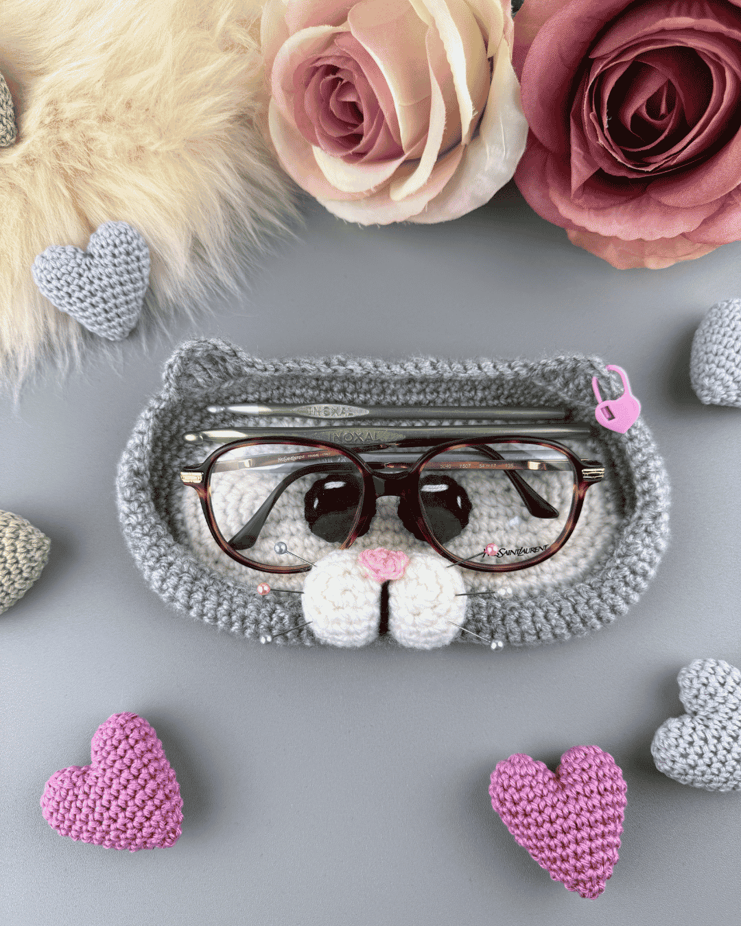 Cat Glasses Holder, Crochet Hook holder/case crochet pattern
