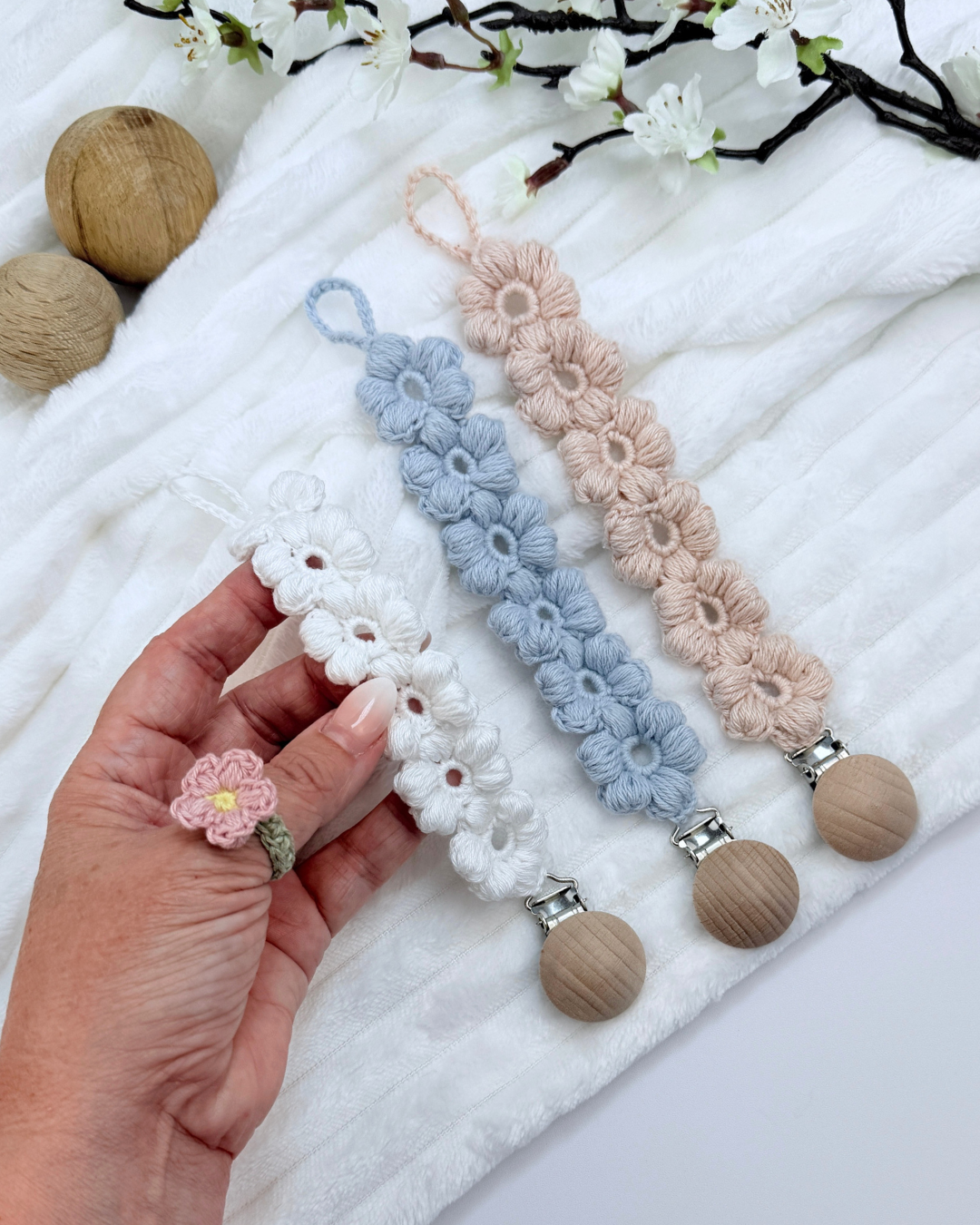 Crochet Pacifier Holder Primrose Pattern