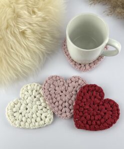 Crochet Heart Coaster Pattern + Printable packaging/holder