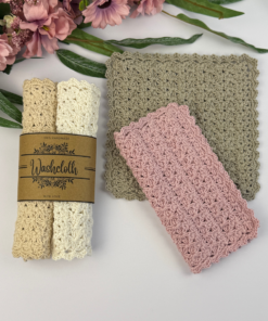 Romantic Farmhouse Washcloth Crochet Pattern (+ editable Printable Labels)