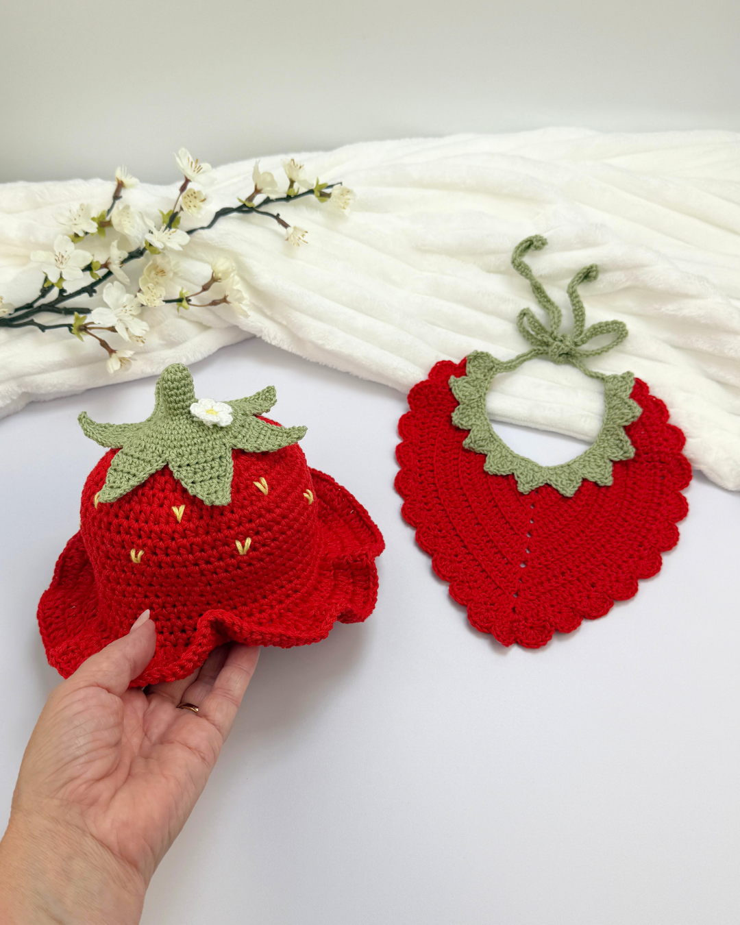 Crochet Strawberry set with Hat & BIB Pattern