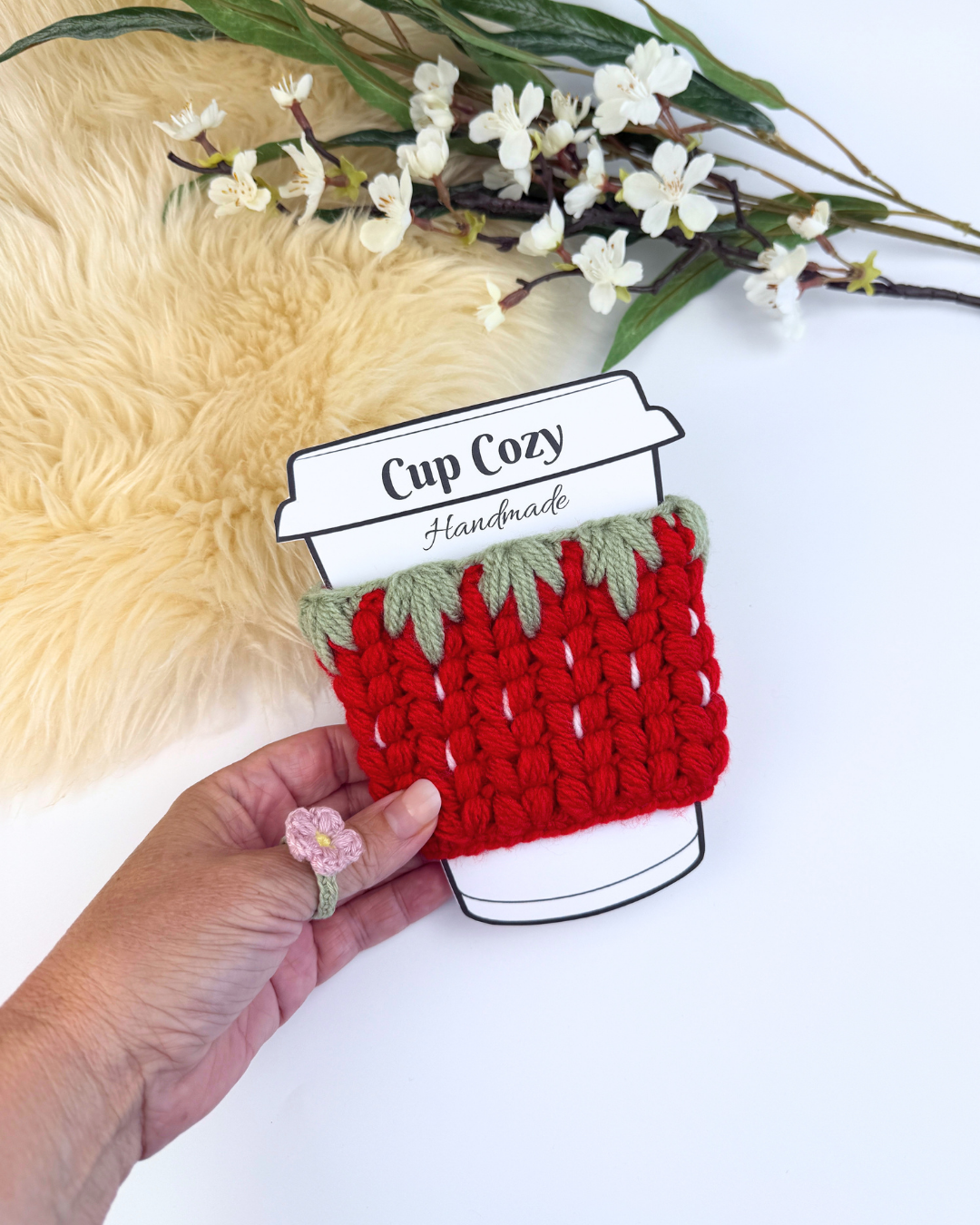 Crochet Strawberry Mug Cozy Pattern + printable template - Image 3