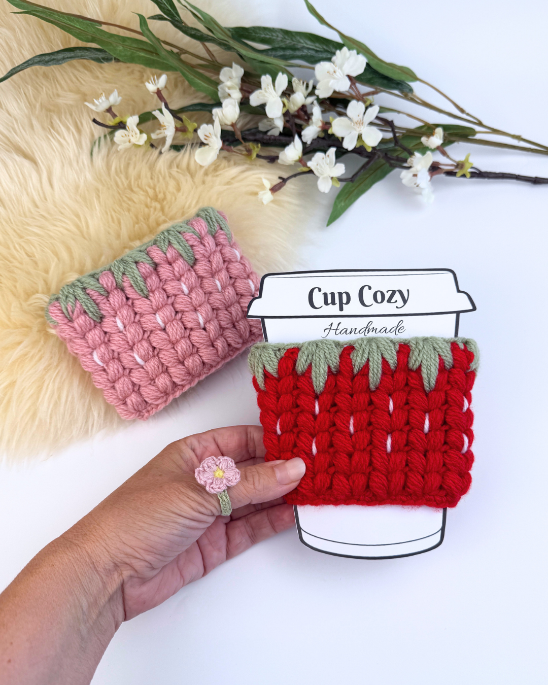 Crochet Strawberry Mug Cozy Pattern + printable template - Image 4
