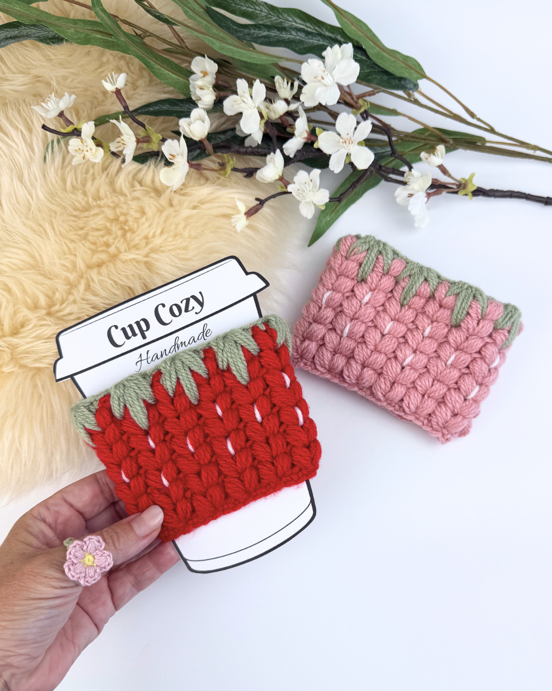 Crochet Strawberry Mug Cozy Pattern + printable template - Image 5