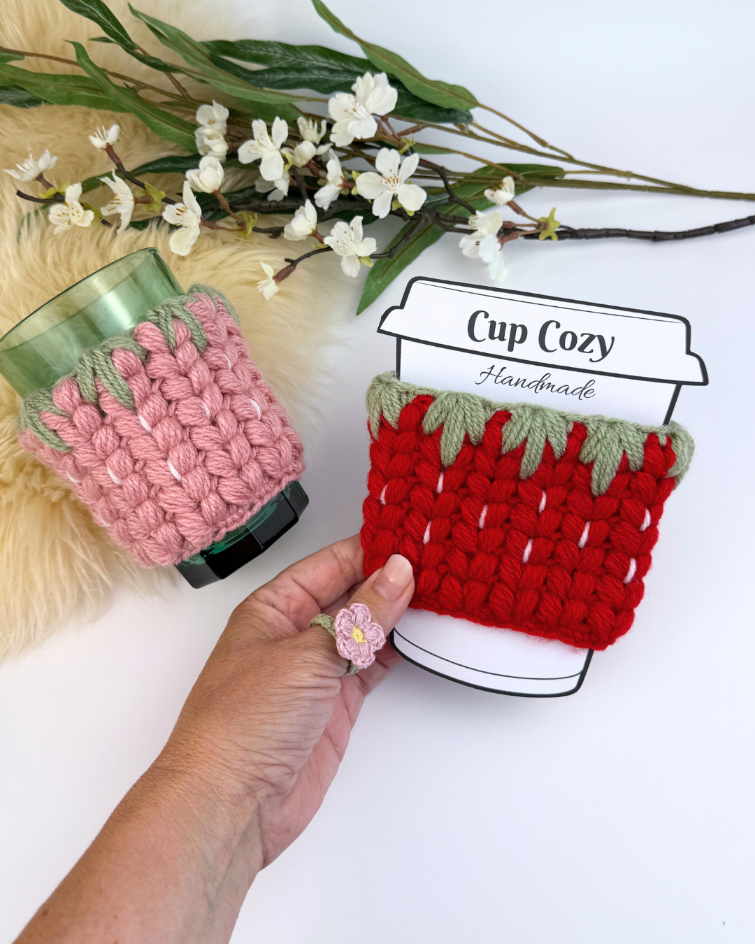 Crochet Strawberry Mug Cozy Pattern + printable template - Image 6