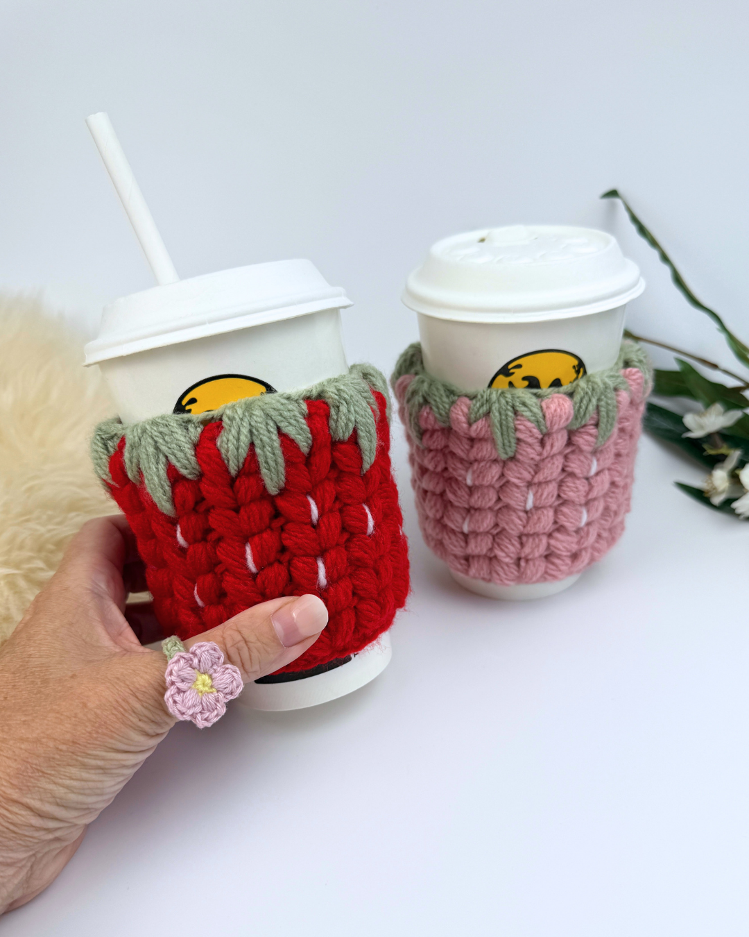Crochet Strawberry Mug Cozy Pattern + printable template - Image 2