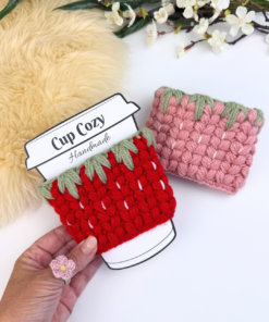 Crochet Strawberry Mug Cozy Pattern + printable template